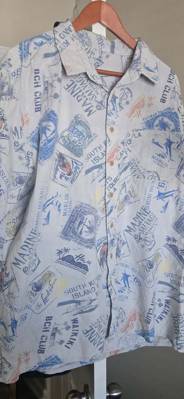 Croft & Barrow Button-Up Shirt Size XXL Travel Postcard Print Camp